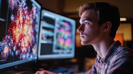 Young man studying behavioral science in an interactive research setting