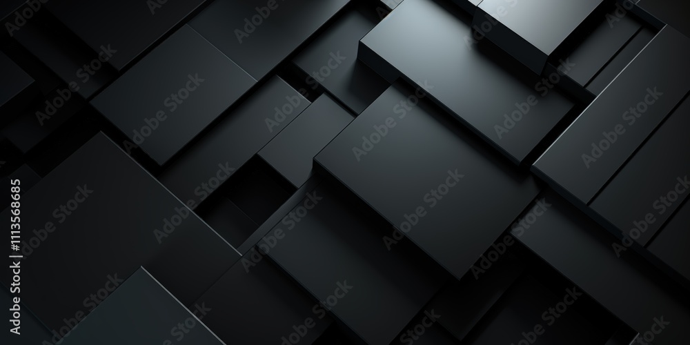 Poster abstract black background with geometric shapes and layers focusing on depth and texture for creativ
