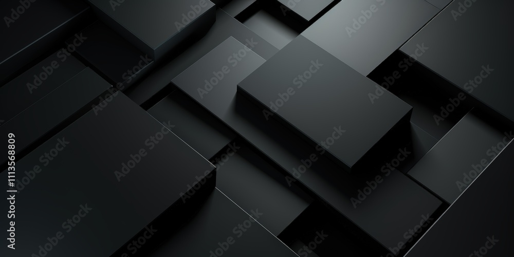 Poster abstract black background featuring interlocking rectangles with varying dimensions and textures for