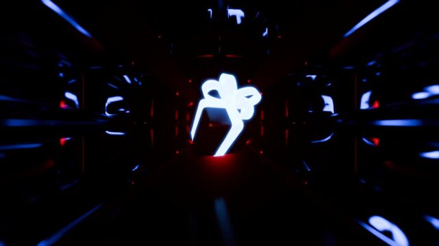 Abstract Glowing Gift Box in a Seamless Tunnel Loop