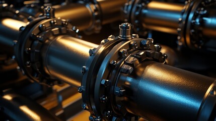 Industrial Metal Pipes and Fittings Close Up
