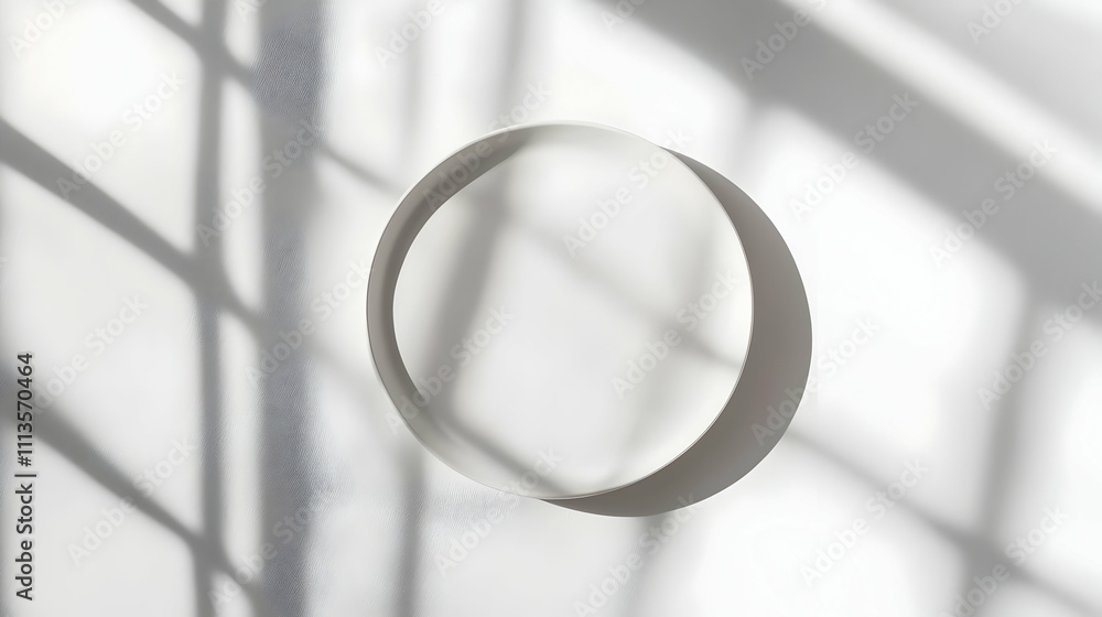 Poster a minimalist circular form casting shadows on a textured surface, creating depth and interest.