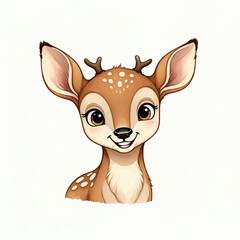 Fototapeta premium Minimalist cartoonish watercolor deer with cute and funny expression isolated on white background