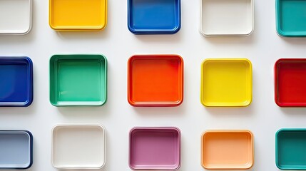 Empty lunchboxes are neatly arranged on a clean white background, creating a visually appealing composition of empty lunchboxes ready for personal touches and creativity.