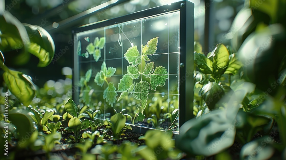 Poster the transparent display as if it were floating on a crop. visualization of the crop growth process w