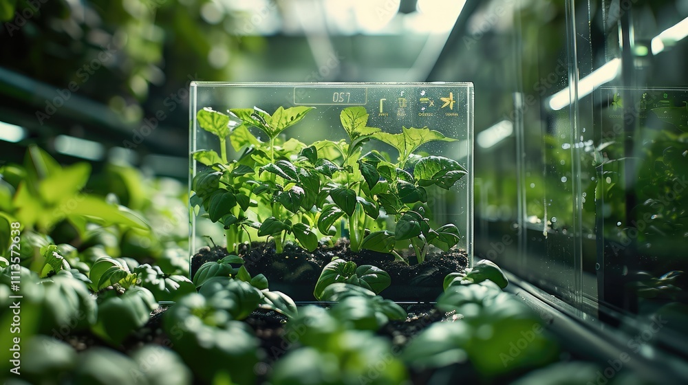 Poster the transparent display as if it were floating on a crop. visualization of the crop growth process w