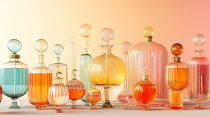 Assortment of Vintage and Decorative Glass Bottles and Vases Arranged on Tabletop