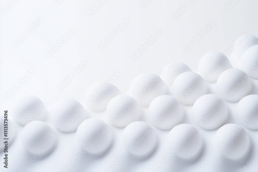 Poster a series of smooth, white, rounded shapes arranged in a neat pattern against a light background, evo