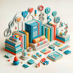 Stacks of books, medical icons and symbols.concept health,concept with medicine,
