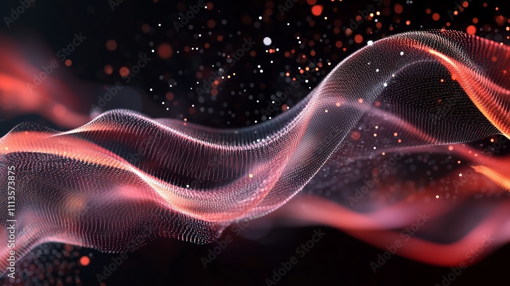 Poster colorful abstract waves with particles create a dynamic visual experience in a dark setting