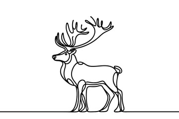  One continuous line illustration of a deer, isolated on white background.