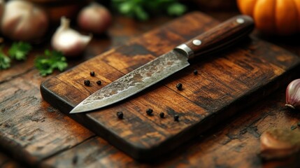 A Rustic Wooden Cutting Board and Sharp Knife: Perfect for Culinary Photography and Food Bloggers
