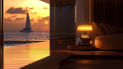 Peaceful Sunset Sail on Tranquil Ocean Waters