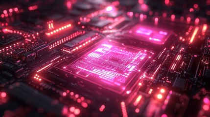 Fototapeta premium Glowing Futuristic Electronic Circuit Board with Intricate Connections and Illumination