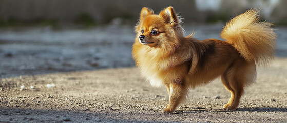 Pomeranian Dog Patrolling The Grounds Of A Residential Property
