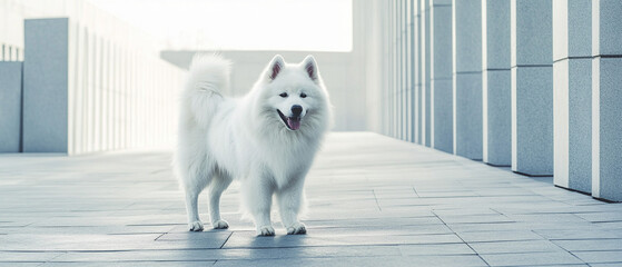 Security Patrol: Samoyed Dog Guarding Grounds