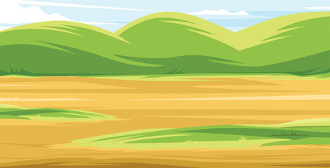 Obraz premium a view of a wide empty field with hills in the background