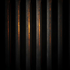 Dark iron bars with dramatic contrast in low light. Concept: Industrial Design, Metal Art