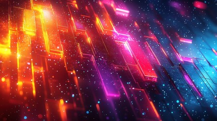 Fototapeta premium Mesmerizing Cosmic Explosion of Colorful Geometric Lights in Futuristic Digital Atmosphere