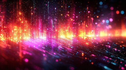 Obraz premium Mesmerizing Cosmic Explosion of Vibrant Digital Lights and Energetic Particles in Futuristic Kaleidoscopic Display