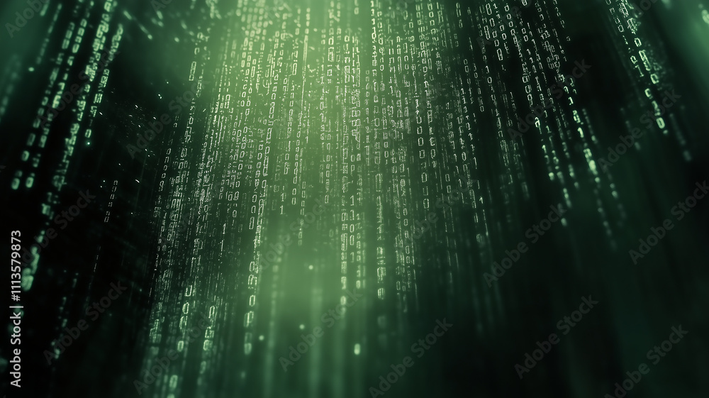 Poster digital code rain in futuristic style