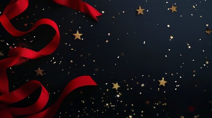 Elegant red ribbons and golden stars create a festive atmosphere for celebrations