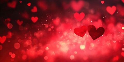 Abstract Background Banner for Valentine's Day with Floating Hearts and Bokeh Effect in Red and Pink Hues Ideal for Romantic Themes