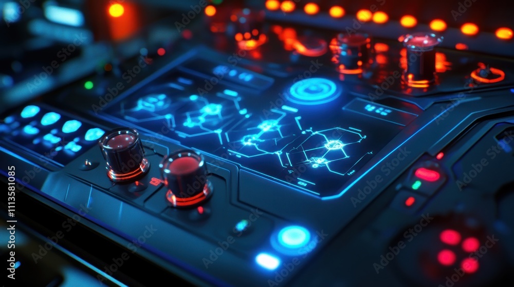 Poster futuristic control panel with illuminated interface