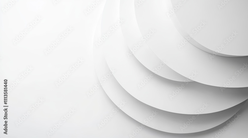 Poster soft white geometric abstract background featuring layered circles with delicate shadows for modern 