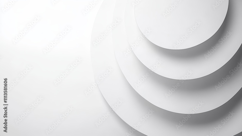 Poster soft abstract geometric background featuring white circular layers with delicate textures and a mini