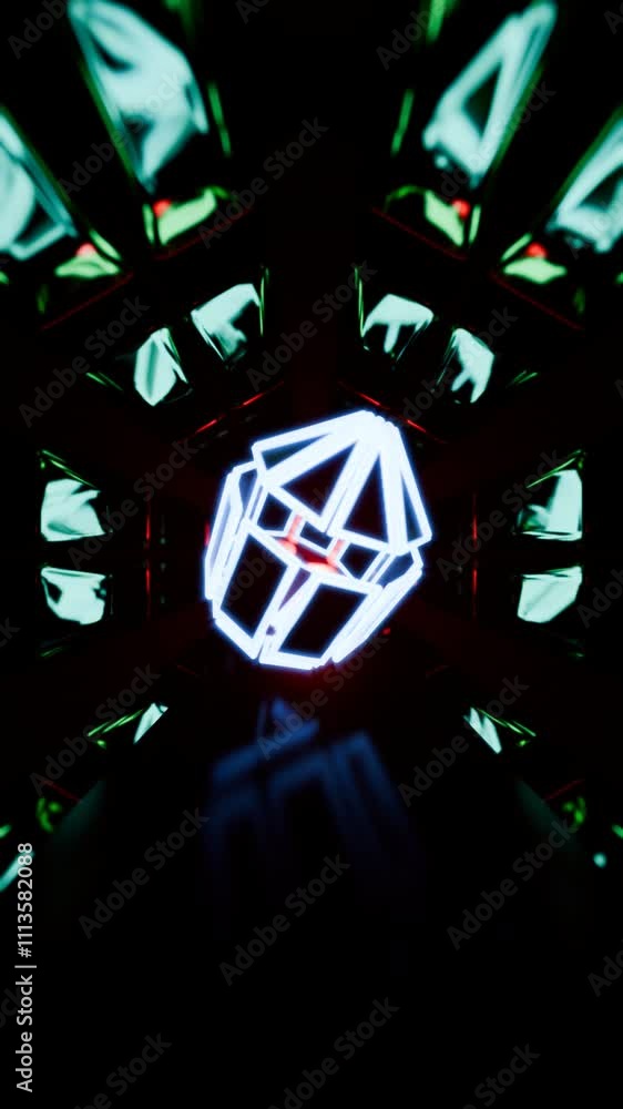 Aufkleber vertical video of abstract green polyhedron in futuristic tunnel loop