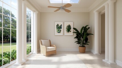 Bright and Airy Living Space with Natural Light and Greenery in Modern Design