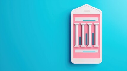 Fototapeta premium Mobile payment and authentication, A colorful phone graphic featuring sliders and bars, suggesting control or customization, set against a vibrant blue background.