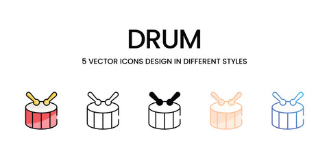 Drum icons set in different style vector stock illustration