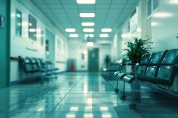 Fototapeta premium Blurred abstract background of hospital interior waiting hall