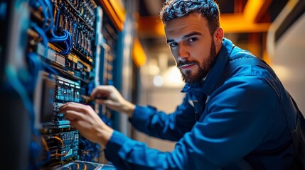 IT Technician Maintaining Server Rack Network Data Center Infrastructure