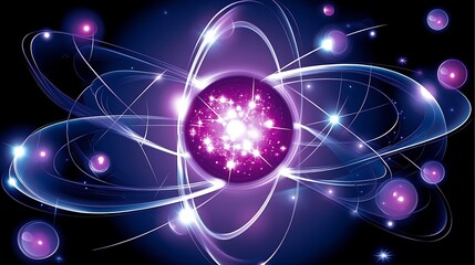 Abstract Atomic Structure Energy Glowing Purple Orbits
