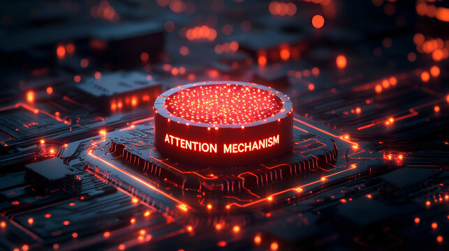 Illuminated Circuit Board with Attention Mechanism and Transformers in Modern AI Technology Design