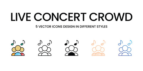 Live Concert Crowd icons set in different style vector stock illustration