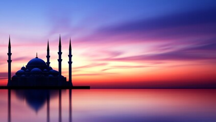 Obraz premium Mosque Silhouette with Reflection in Water
