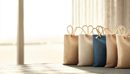 Stylish jute bags with rope handles in neutral and vibrant colors
