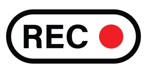 Recording sign button vector icon. Red logo representing a camera video or audio recording symbol. REC pictogram.