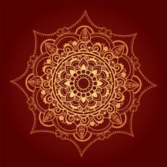 Ornamental Geometric luxury Golden mandala vector design with red background