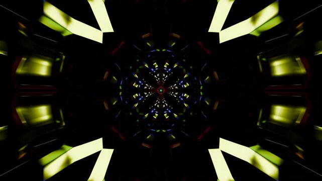 Endless background with glowing forms and rhythmic neon pulsations