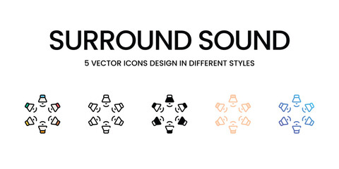 Surround Sound icons set in different style vector stock illustration