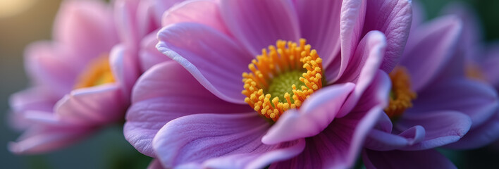 Close-up of a pink flower with a vibrant yellow center