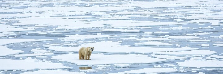 A polar bear standing on a melting iceberg in the Arctic, symbolizing the threat of global warming to their habitat, polar bear, Arctic