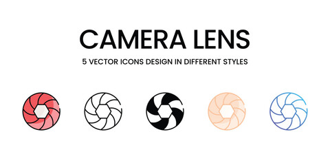 Camera Lens icons set in different style vector stock illustration