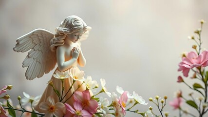 A sympathy card with a guardian angel surrounded by colorful spring flowers, providing a sense of comfort and peace, condolence, sympathy message