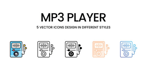 MP3 Player icons set in different style vector stock illustration